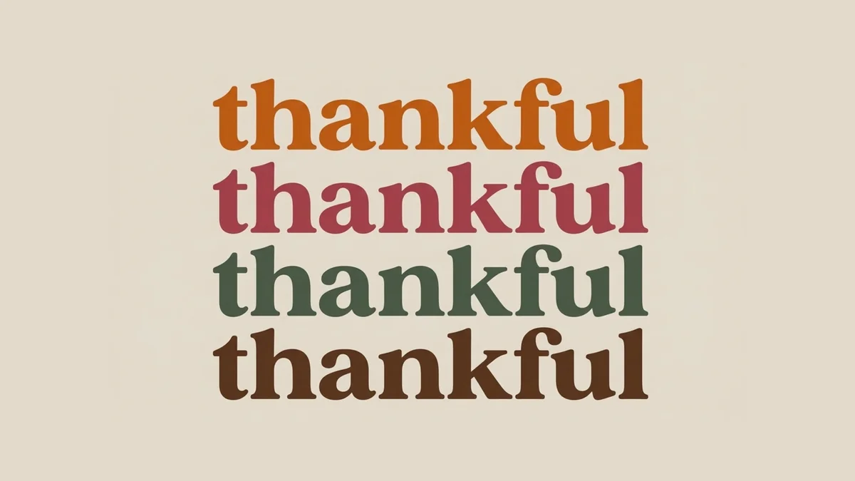 Thankful Frame TV sign — the word thankful stacked four times in rust, berry, sage green, and brown on a warm cream background